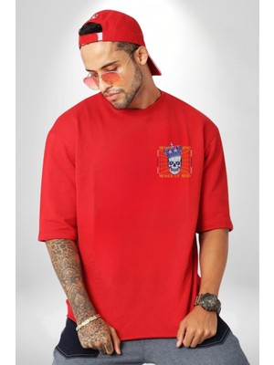 Adil Zihin Karışın Zihin Kral Iskelet Minimal Cep Baskılı Pamuklu Penye Kadın Erkek Kırmızı Tişört