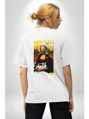 Monalisa Elektrik Özel Yapay Zeka Tasarımı   Sırt Baskılı Pamuklu Penye Kadın Erkek Beyaz Tişört