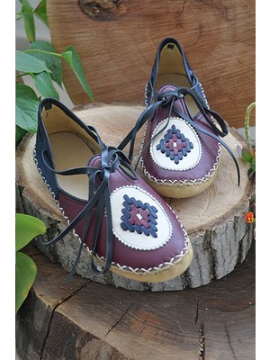 Maraş Market Lacivert - Bordo Bağcıklı Çarık