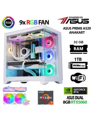 Asus Prime X6 Ryzen 7 5700X 32GB  Ram 1tb M.2 Nvme SSD 8gb RTX5060 Sıvı Soğutmalı Oyuncu Tavsiye Sistem