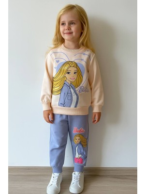 Pjk2i Barbie Desenli 2 Ip %100 Pamuk Kız Çocuk Eşofman Takımı 3-10 Yaş 8118