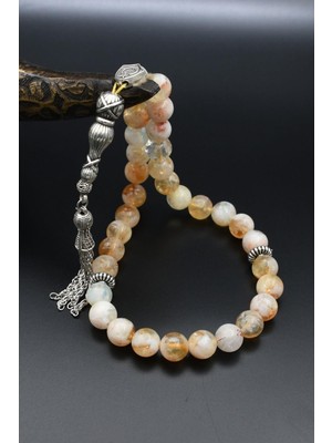 Doğal Sitrin Taşlı 33'lük Tesbih Metal Püsküllü 10MM Küre Kesim 902258