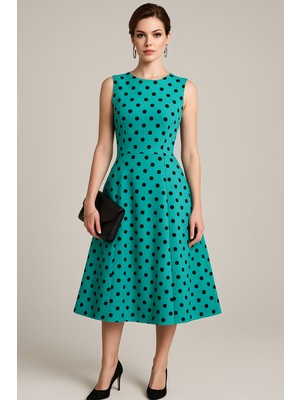 Kadın Mint Yeşili Puantiyeli Sıfır Kol Elbise