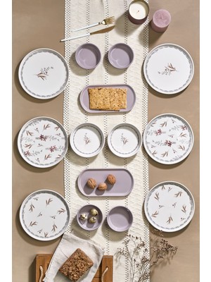 Kitchen Life 14 Parça Bahar Dalı Kahvaltı Takımı 6 Kişilik Seramik Sunum Seti Bej Renkli