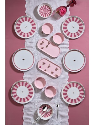 Kitchen Life Lovely Birds Kahvaltı Takımı 14 Parça 6 Kişilik Pembe Beyaz Seramik Set
