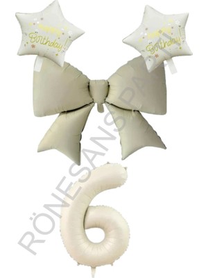 Rönesans Parti Krem Renk Yıldız Fiyonk Rakam Folyo Balon Seti 4 Yaş