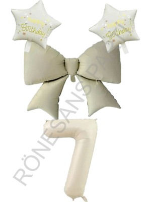 Rönesans Parti Krem Renk Yıldız Fiyonk Rakam Folyo Balon Seti 5 Yaş