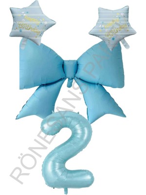 Rönesans Parti Mavi Renk Yıldız Fiyonk Rakam Folyo Balon Seti 1 Yaş