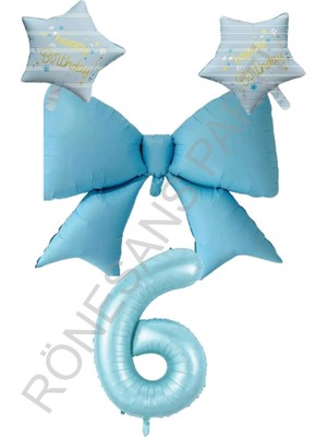 Rönesans Parti Mavi Renk Yıldız Fiyonk Rakam Folyo Balon Seti 5 Yaş
