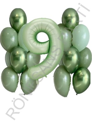 Rönesans Parti Su Yeşili Rakam ve Balon Seti Yaş 8