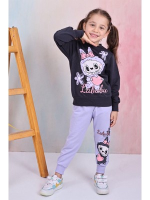 Pjk2i Labubu Desenli 2 Ip %100 Pamuk Kız Çocuk Eşofman Takımı 3-10 Yaş 8188