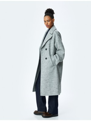 Cepli Düğmeli Kruvaze Oversize Kaşe Kaban