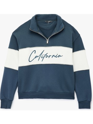 Koton 6Wam70034Mk 624 Mavı Erkek Pamuk Jersey Sweatshırt