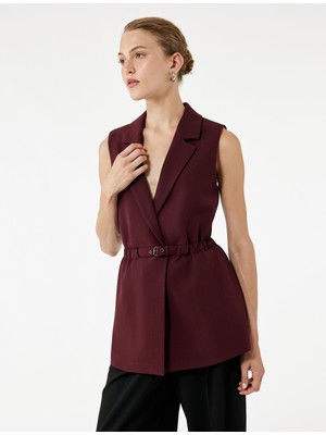 Astarlı Kruvaze Kolsuz Kemerli Uzun Yelek