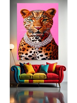 Özkacar Group Takılı Incili Kaplan V1 Ev Duvar Salon Güzellik Salonu Ofis Dükkan Dekarasyon Kanvas Tablo