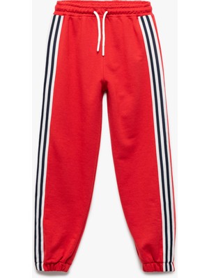 Beli Bağcıklı Pamuklu Şerit Detaylı Eşofman Altı