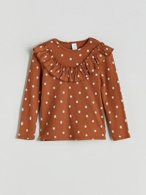 Bisiklet Yaka Çiçekli Kız Çocuk Tişört  (W5)