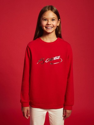 Bisiklet Yaka Atatürk Imza Baskılı Kız Çocuk Sweatshirt  (W5)
