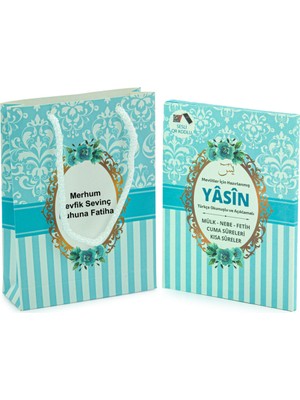10 Adet Hediyelik Mevlüt Seti Isme Özel Etiketli Çantalı  80 Sayfa Yasin Kitabı - Mavi