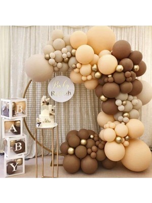 Meri Parti  Balon Süsleme Seti Ten Çikolata Kahve Somon Krom Gold 12 inç 85 Adet 6 inç 15 Adet Baby Shower Parti