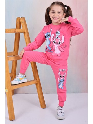 Pjk2i Stitch Desenli 2 Ip %100 Pamuk Kız Çocuk Eşofman Takımı 3-10 Yaş 8117