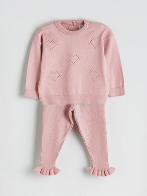 Bisiklet Yaka Kız Bebek Triko Kazak ve Tayt 2'li Takım  (W5)