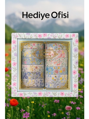 Hediye Ofisi 12’li Çiçek Desenli Washi Bant Seti – Bullet Journal & Scrapbook Için Renkli Bantlar