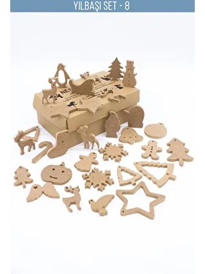 Belirtilmemiş Kahverengi Yılbaşı Boyama Seti 30 Adet Ahşap Figür ile Yılbaşı Süsleme ve Dekorasyon