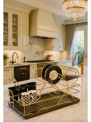 Gold Lale Kalpli Bulaşıklık Bulaşık Kurutmalığı Bulaşık Sepeti