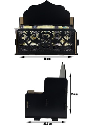 Siyah Ahşap Seccadelik ve Kuranlık Düzenleyici, Şık Islami Dekoratif Kitap ve Seccade Rafı