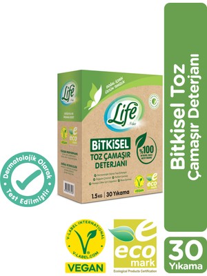 Life by Fakir Vegan Bitkisel Çamaşır Toz Deterjanı 1.5 kg 30 Yıkama Standart Koku ile