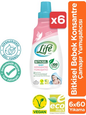 Life By Fakir Vegan Bitkisel Bebek Çamaşır Yumuşatıcısı 1500 ml x 6 Doğal Konsantre Formül