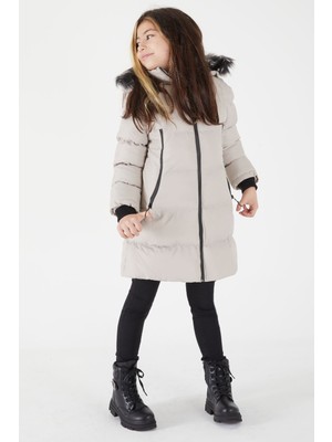Kız Çocuk Şişme Mont Kürklü Bej 15503