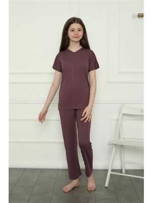 Çamaşır Kenti Kız Çocuk Penye Pijama Takım Mürdüm