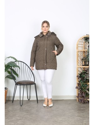 Su Itici Mont, Kapitone, Büyük Beden, Kapüşonlu, Içi Yumuşak Kürklü, Kışlık Mont