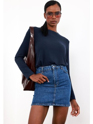 Lacivert Uzun Kollu Basic Tişört 0182