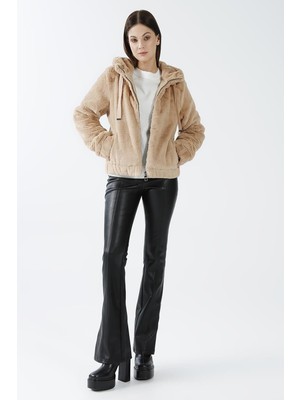 Only Kadın Onlvıda Kapüşonlu Peluş Mont 15260047 Bej