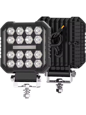 16 Ledli Lüks Model Off Road Sis Farı Beyaz-Turuncu 2 Mod Çakarlı Çalışma Lambası 12-24 Volt 1 Adet