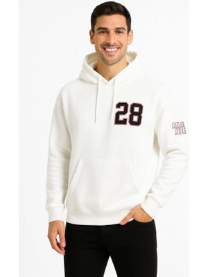 Üç Iplik Kapüşonlu Ön ve Arka Baskılı Sweatshirt Hoodie - Beyaz