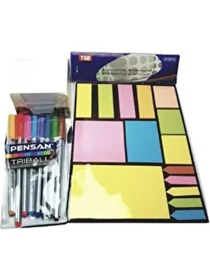 Küp Not Kağıdı+ Tgb A-4 Yapışkanlı Not Kağıdı Belirteç Postit+ Triball Tükenmez Kalem Renkli