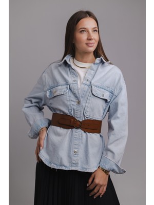 Milenia Style Geniş Taba Rengi Hakiki Deri Kadın Kemer – Elbise, Ceket ve Gömlekler için Şık Uyum