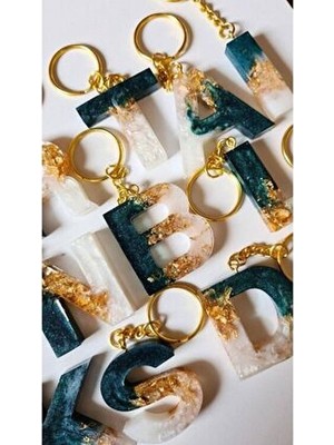 Sultan Tasarım Altın Varaklı Epoksi Harf Anahtarlık