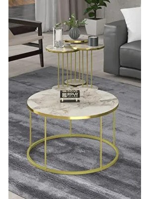 Gold Falez Gold Efes Modern Tasarımlı Orta Sehpa ve Zigon Sehpa Terra Set Beyaz Suntalam Malzeme