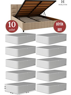 10 Adet Antrasit Çizgili Büyük Boy Baza Altı ve Çekyat Hurç - 65X45X22 cm - Organizer.