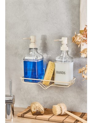 Kendinden Yapışkanlı Metal Altlıklı 2'li Cam Deterjanlık - Tezgah Üstü Sabunluk