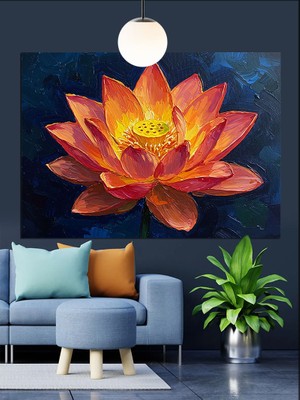 Pembe Turuncu Lotus Çiçeği Dekoratif Kanvas - Mdf Ahşap Tablo