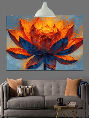 Turuncu Yapraklı Lotus Çiçeği Dekoratif Kanvas - Mdf Ahşap Tablo
