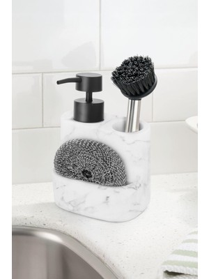 Fırça ve Tel Bölmeli Lüx Sıvı Sabunluk - Banyo Mutfak Tezgah Üstü Sabunluk