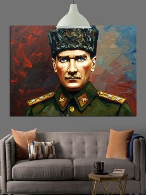Asker Üniformalı Atatürk Dekoratif Kanvas - Mdf Ahşap Tablo