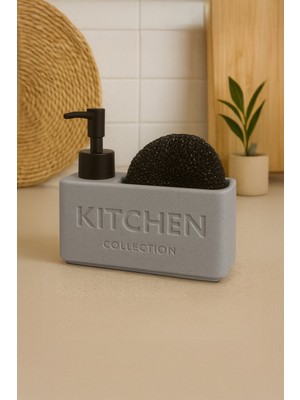 Kitchen Life Sueza Süngerli Mutfak Banyo Sabunluk Takımı Modern Siyah 350 ml Estetik Tasarım